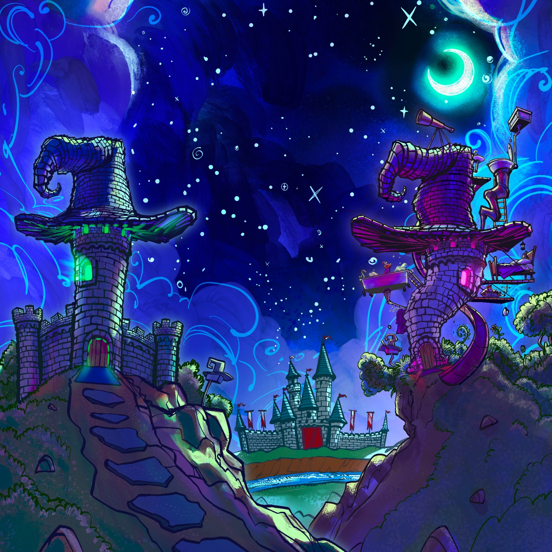 Wise & Wacky Wizards — twin towers landscape